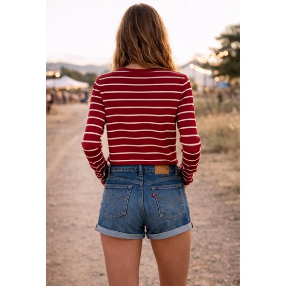 Women's Ralph Lauren Sport Long Sleeve Tee L Red & White Striped - Picture 2 of 7